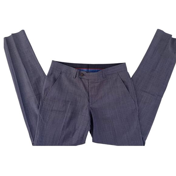 Ted Baker Karl Slim Fit 100% Wool Dress Pants, Micro Plaid Blue | 33 Short Unhem - Picture 5 of 14